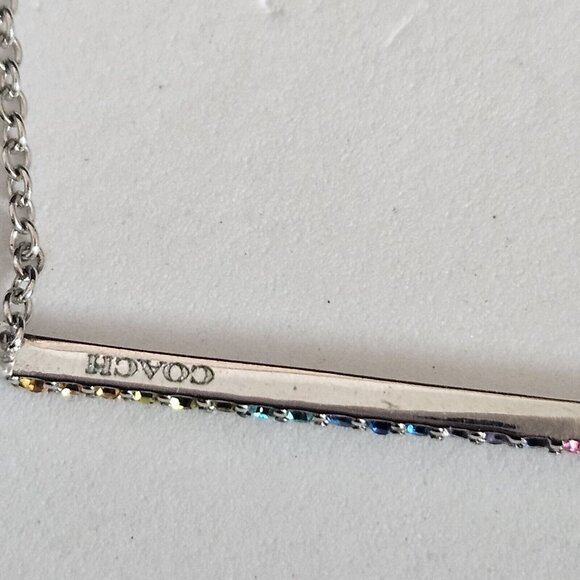 COACH Rainbow Pave  Crystal Bar Silver Tone Chain Necklace - Picture 6 of 6